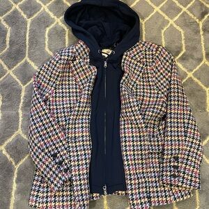 Anthropologie Multicolor Houndstooth Jacket with detachable hoodie